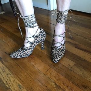 Wild Brand Lace Up Sexy Heels Cheetah Shoes size 9